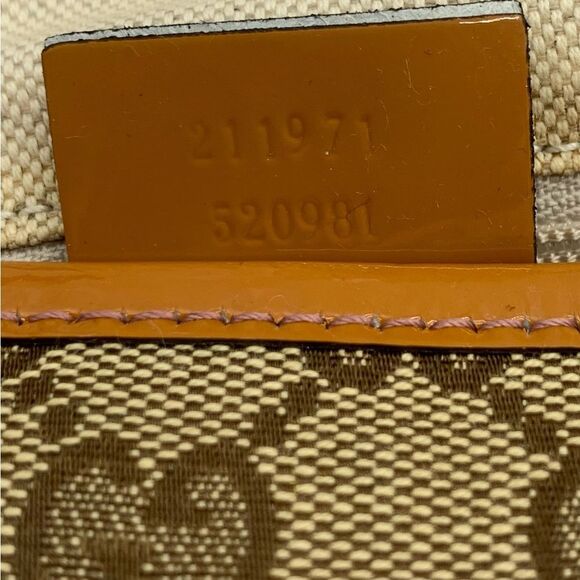 Auth Gucci Beige Brown GG Canvas Jolicouer Tote Bag Tan Patent Trim Sherry Line - Picture 14 of 16